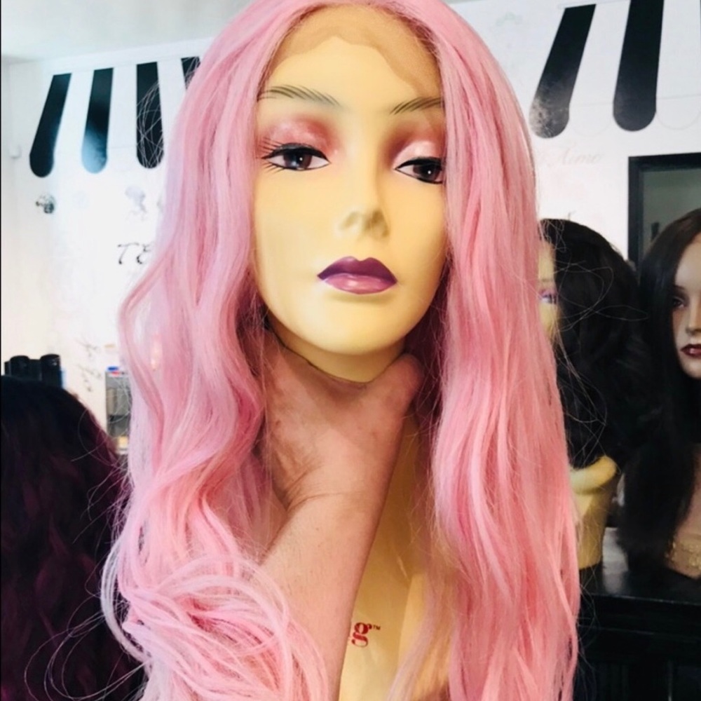 Pink wig pastel pink long wavy 2020 hairstyle wig - Picture 5 of 8